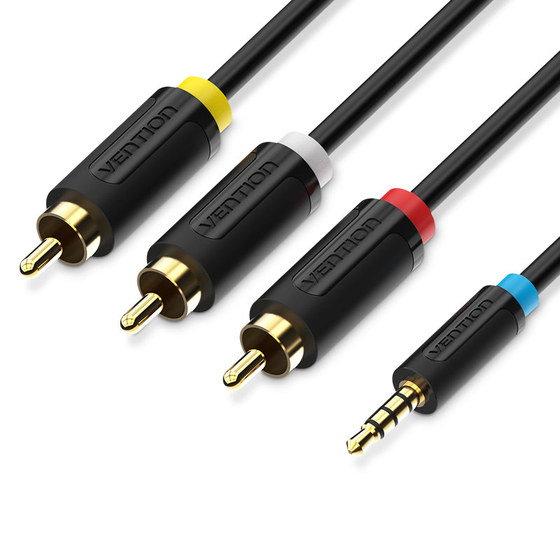 Vention Triple RCA Male AV to TRS 3.5mm Male Round Gold Plated (BCB) RCA Cord for TV, PC, Speakers, CD Players (Available in 1.5M, and 2M)