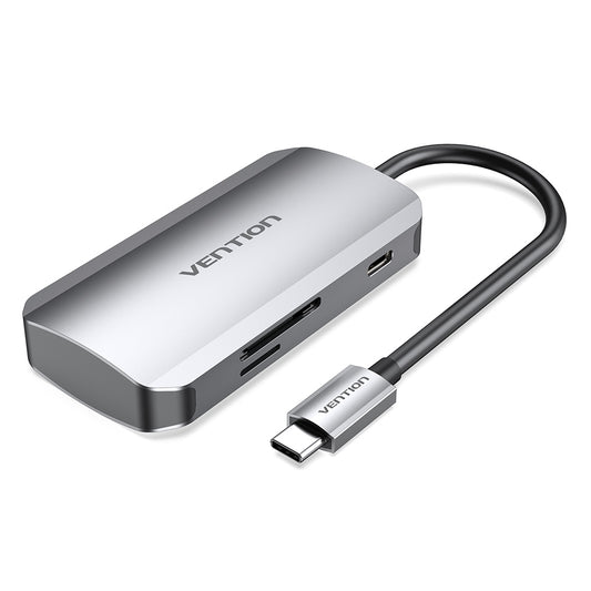 Vention 6 in 1 USB Type C Hub with 5Gbps USB 3.0 Ports, SD / microSD Card Reader, & Fast Charging USB-C Power Delivery Adapter Dock | TNHHB