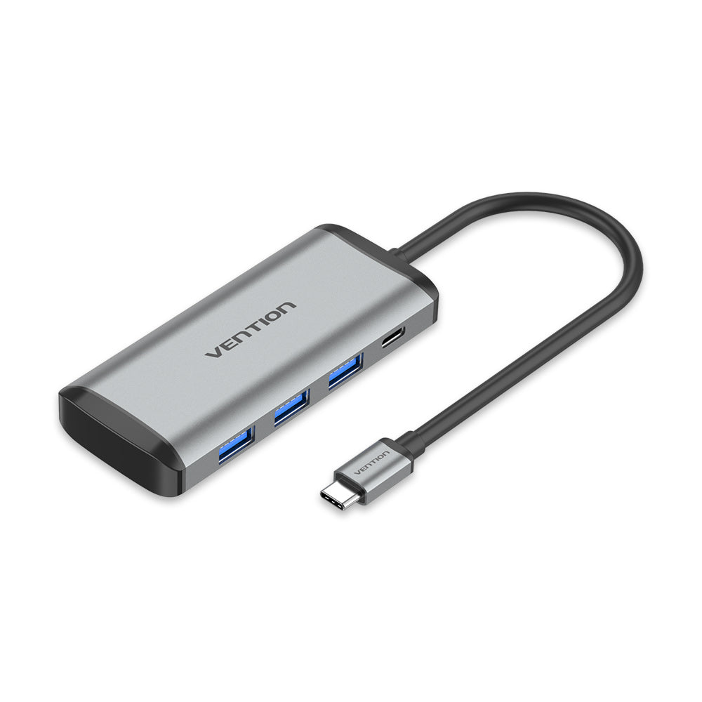 Vention 5 in 1 USB Type-C Adapter Hub Multifunctional with 4 High Speed 5Gbps USB 3.0 Ports and Fast Charging 87W Power Delivery for PC and Laptops