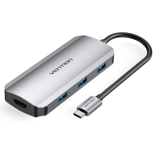 Vention 6 in 1 USB Type C Hub with 4K HDMI Output, 5Gbps USB 3.0 Ports, Gen1 TypeC Data, & Fast Charging USB-C Power Delivery Adapter Dock | TOFHB
