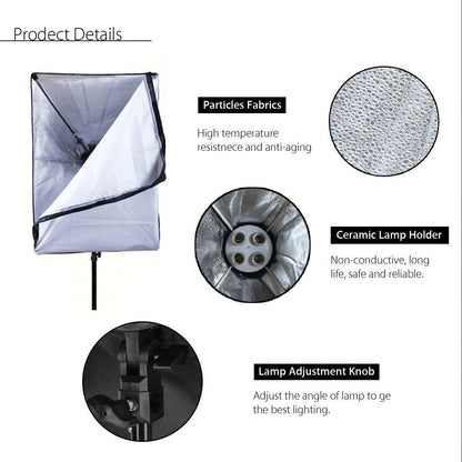 [CLEARANCE] Pxel LS-SB-4B KIT 1 4-Socket 50x70 cm Softbox 1(pc), 4 pcs 150W Bulb, 1 pc 200cm Light Stand for Photography, Studio Lightings and Videography