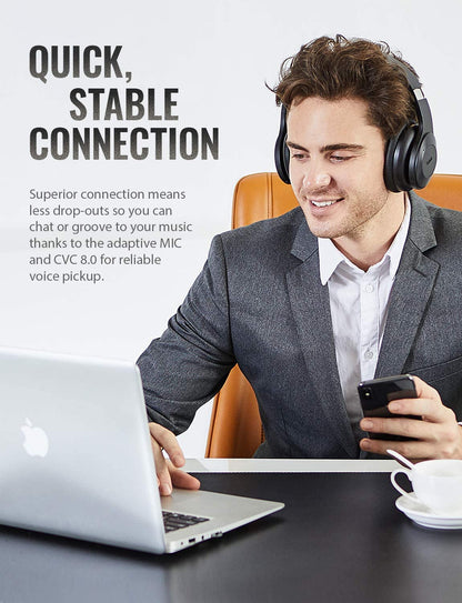 [CLEARANCE] Tribit QuietPlus Wireless Headphones Bluetooth 5.0 Over Ear Foldable with Microphone Memory Padding Noise Cancelling 30h Playtime Hi-Fi Stereo Sound BTH100 | C02-1947N-01