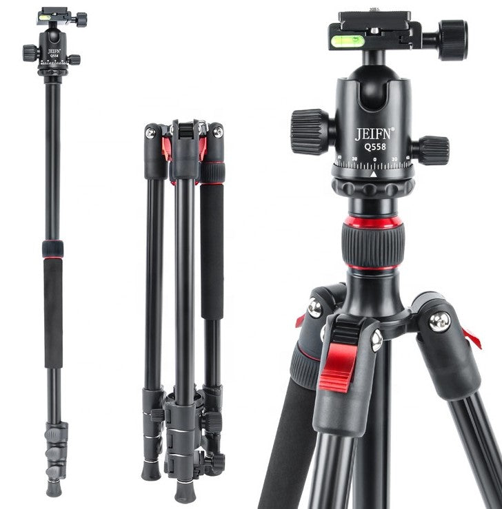 Jeifn by Zomei Q558 Professional Aluminum Foldable Camera Tripod with Detachable Monopod 6kg Load Capacity and 165cm Max Height for Photography