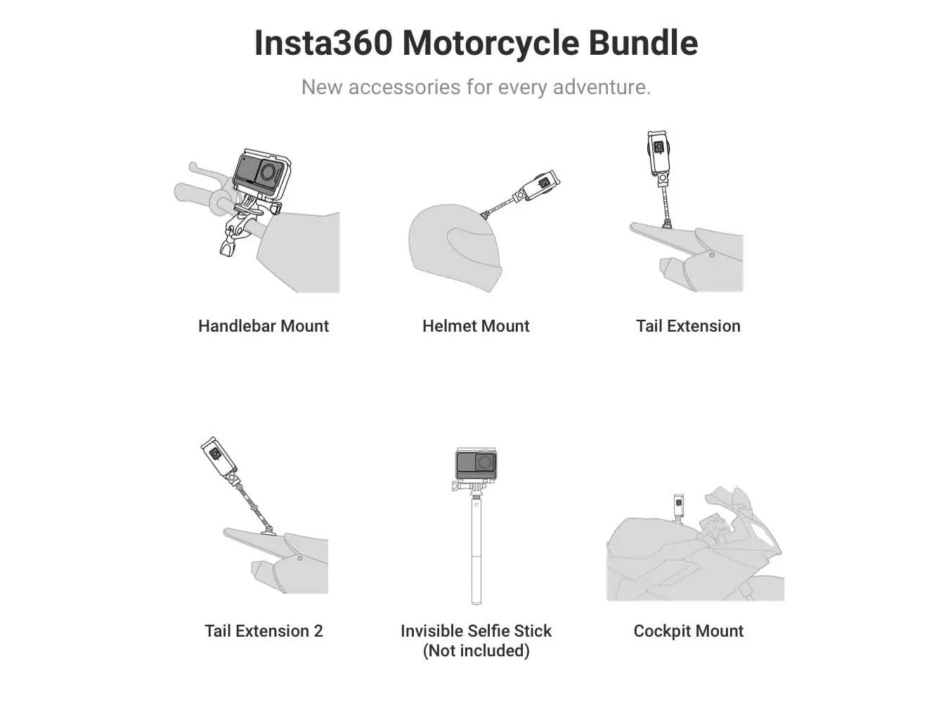 Insta360 Durable Motorcycle Mount Bundle for ONE R / RS / X Cameras Ideal for Dirt Motor Bike Tracks, Road Trips or Racing