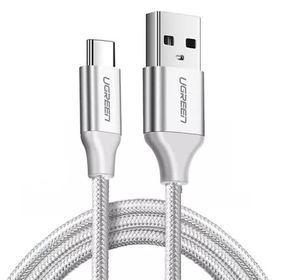 UGREEN USB A 2.0 Male to USB C Male Fast Charging Cable with 480Mbps Data Transmission and Aluminum Nickle-Plated Braid Connectors - White (0.5 Meter, 1 Meter, 1.5 Meters, 2 Meters, 3 Meters)