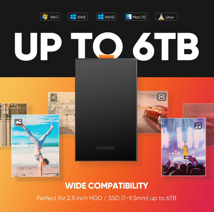 [CLEARANCE] UGREEN 2.5" SATA External Hard Drive Enclosure USB 3.0 with up to 6TB HDD Capacity for Windows 10/8/7/Vista, Linux, Mac OS 8.0 | 60353