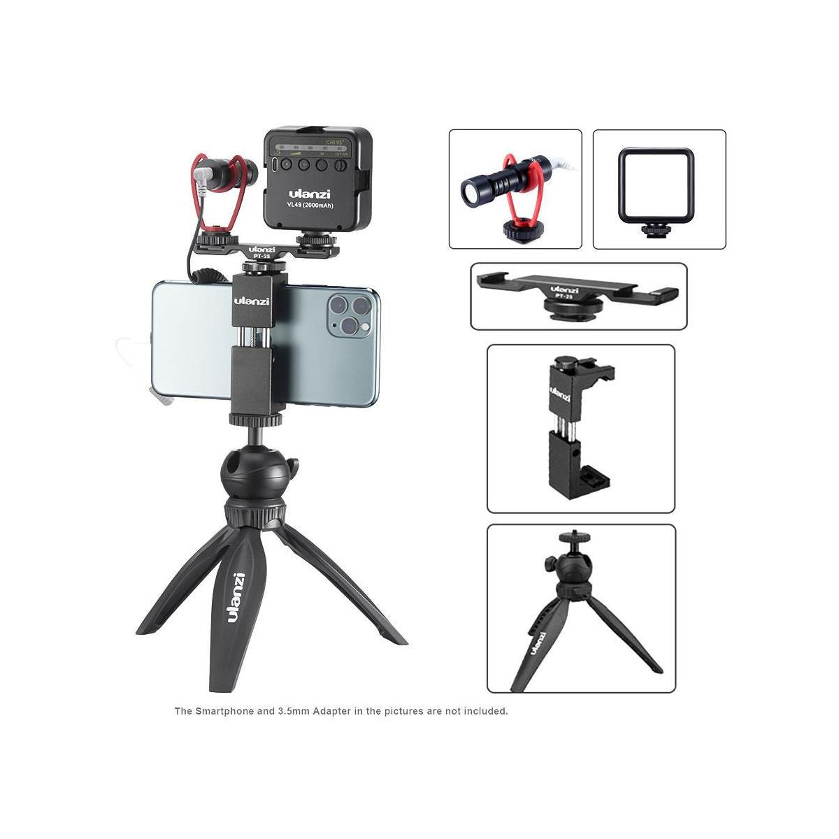 Ulanzi Vlog Kit 5 VL49 Mini LED Video Light, ST-02S Phone Tripod 