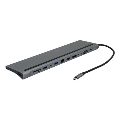 [CLEARANCE] Vention 12-in-1 Multifunctional Docking Station USB-C Male to Female DisplayPort, 4K HDMI, VGA, USB 3.1 / 2.0 / Type-C, RJ45, SD/TF, TRRS 3.5mm, PD Adapter | THSHC