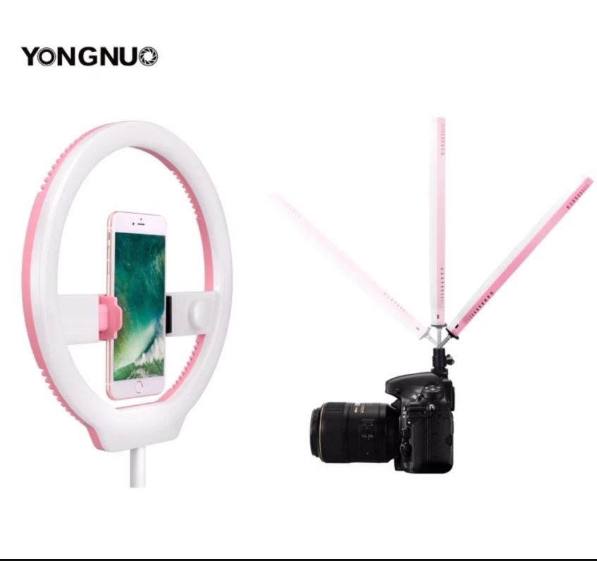 Yongnuo YN128 Portable LED Ring Light 12 Inch Bi-Color 3200-5500K for Photo Video Photography Lighting, Vlogging and Selfies (Pink)