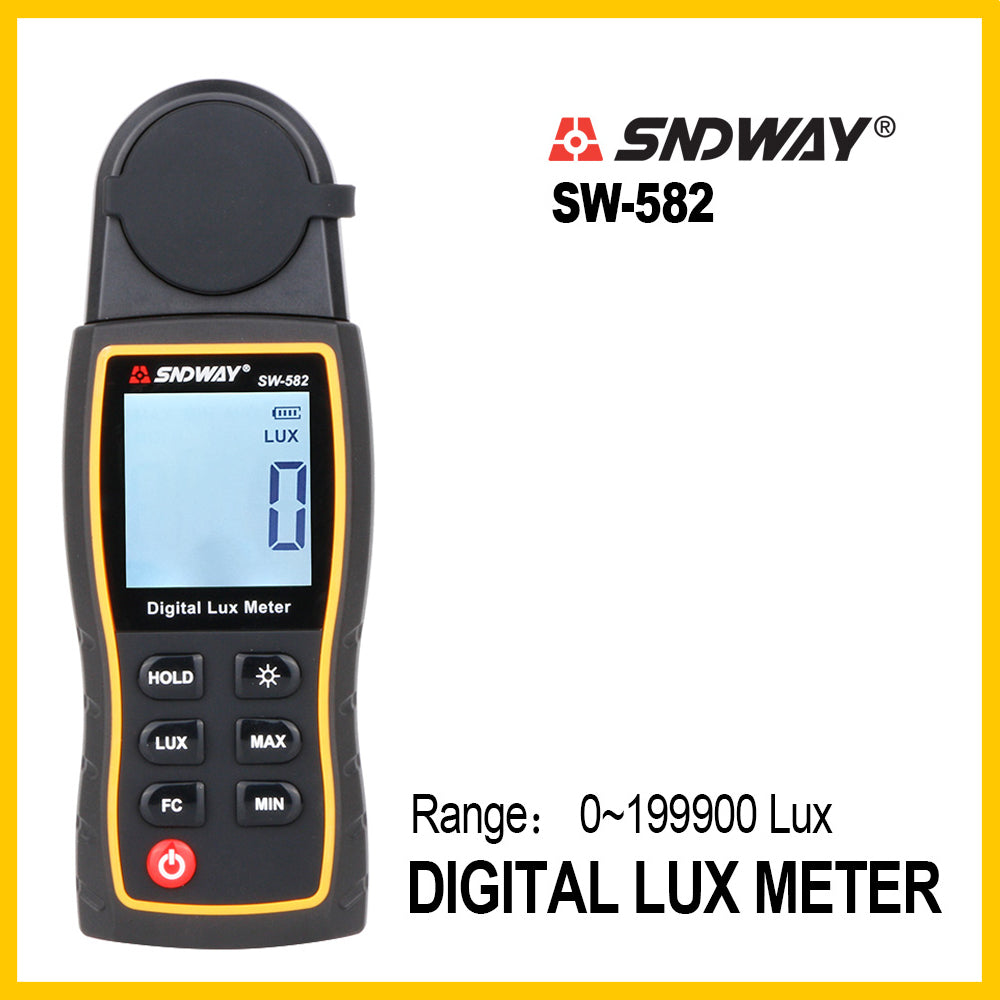 SNDWAY SW-582 Digital Lux Meter Mini Light Meter Luminometer Photometer Environmental Testing 0-199,900 Lux