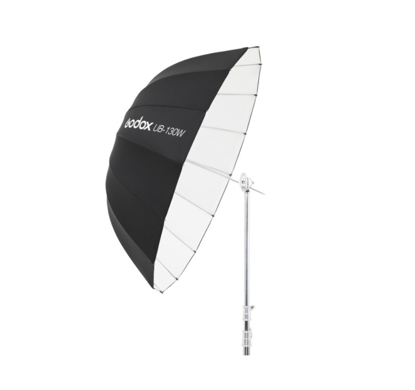 Godox UB-130W 51" White and Black Parabolic Umbrella Reflector for Photography Lighting