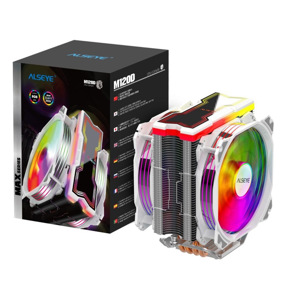 ALSEYE M120D CPU Cooler Adjustable RGB Lighting 120mm PWM-Capable with 4-pin Support and 5V-3pin Aura/RGB Fusion Heat-Pipe Cooler Support