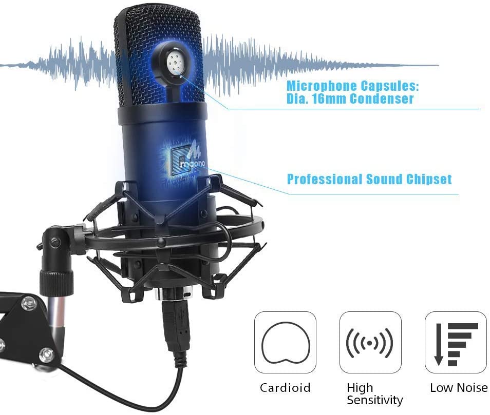 Maono AU-A04 Professional Studio Cardioid Condenser USB Microphone Kit with Folding Arm Stand for Podcast Gaming Livestream Youtube PC Recording