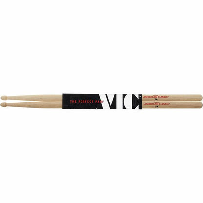 Vic Firth American Classic 7A Hickory Wood Tear Drop Tip Drumsticks (Pair) Drum Sticks for Drums and Percussion (Wood, Nylon Tips)