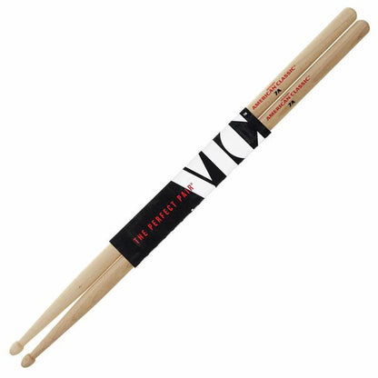 Vic Firth American Classic 7A Hickory Wood Tear Drop Tip Drumsticks (Pair) Drum Sticks for Drums and Percussion (Wood, Nylon Tips)