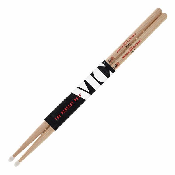 Vic Firth American Classic 7A Hickory Wood Tear Drop Tip Drumsticks (Pair) Drum Sticks for Drums and Percussion (Wood, Nylon Tips)