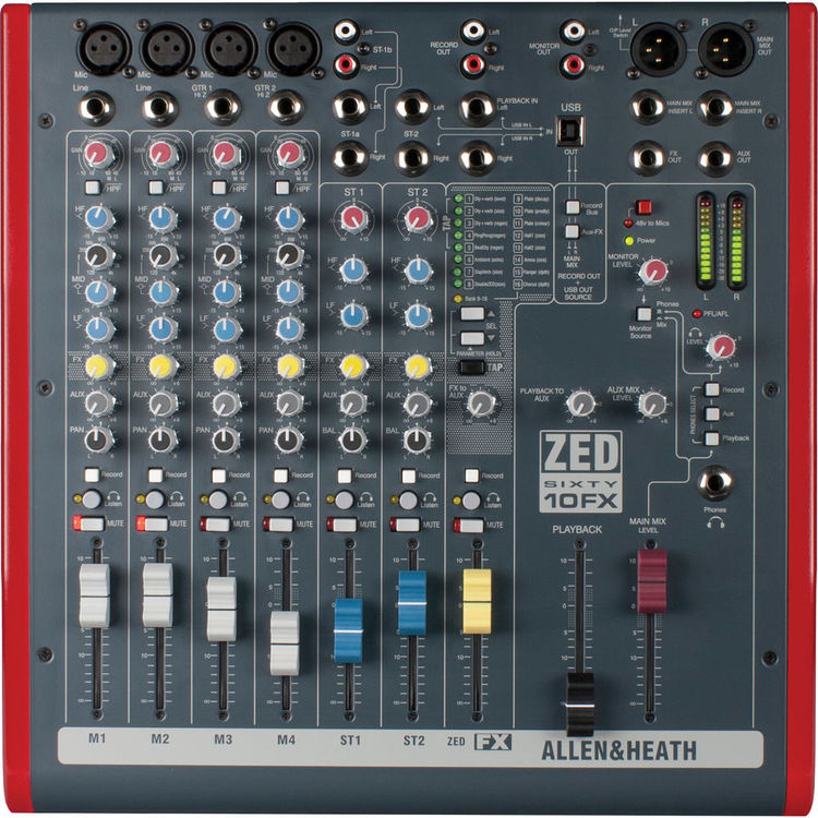 Allen & Heath ZED60-10FX - 6 Channel Mixer with Digital Effects and USB Connectivity