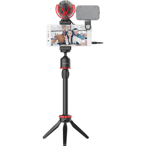 Boya BY-VG330 Vlogger Kit Video Rig with Microphone, Mini Tripod Extension Tube Ball Head and Phone Holder Clamp