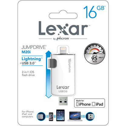 Lexar 16GB JumpDrive M20i USB 3.0 Flash Drive for Iphone, Ipads, Laptops and Mac Systems