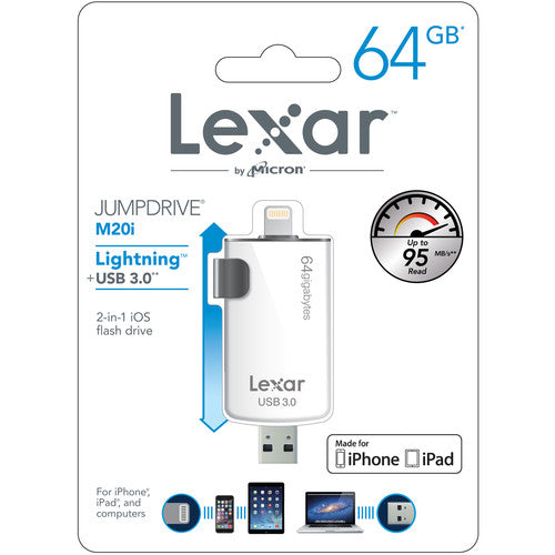 Lexar LJDM20I-64GBBANZ JumpDrive M20i USB 3.0 64GB Flash Drive for PC, iOs and Mac Systems