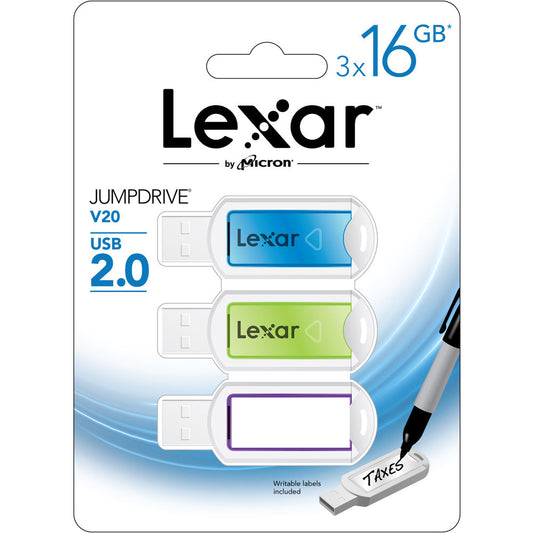 Lexar 16GB JumpDrive V20 USB 2.0 Flash Drive with Write-on Labels | LJDV20-16GABAP3