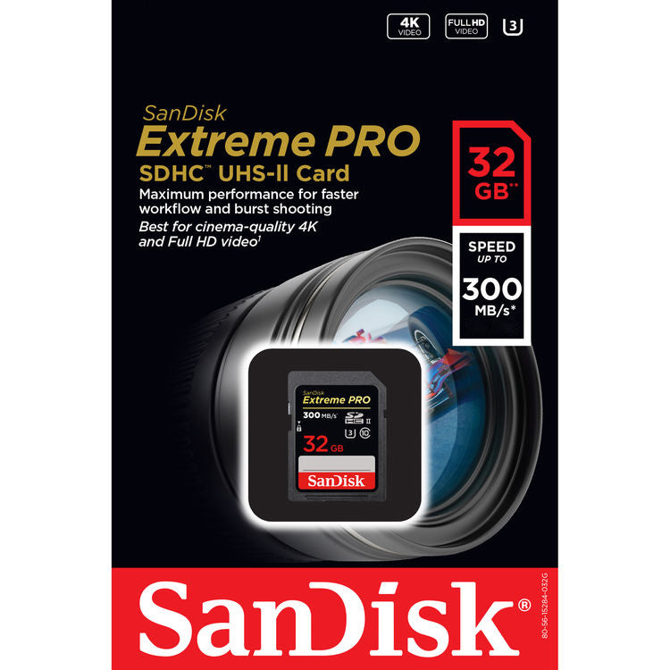 Sandisk Extreme Pro SD Card 32GB UHS-II SDHC Class 10, 300MB/s