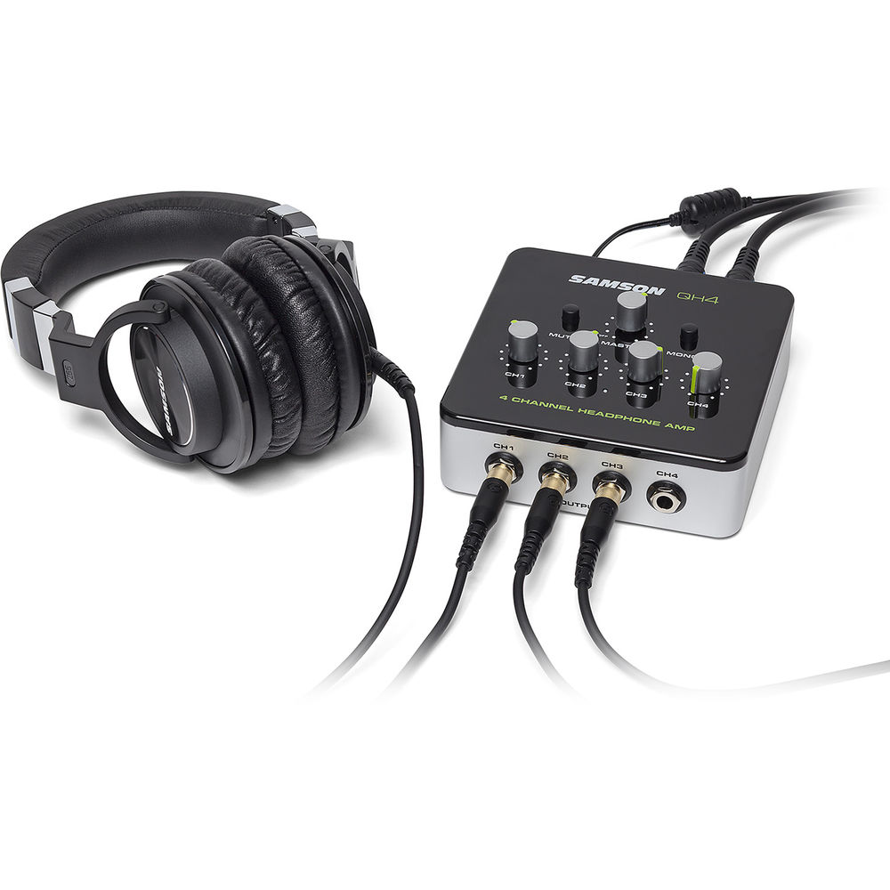 Samson QH4 4-Channel Headphone Amplifier Stereo Desktop Portable Studio Setup
