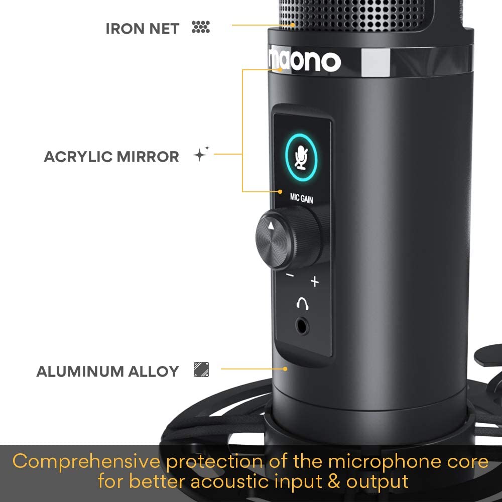 Maono AU-PM422 Professional USB Condenser Cardioid Microphone with 3.5mm Audio Jack Arm Stand Pop Filter for Podcast Livestream Youtube Recording Gaming