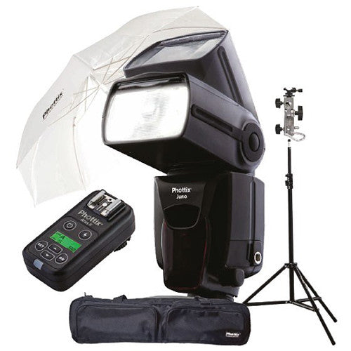 Phottix Juno Flash Speedlight "Ready To Go" Kit with Trigger, Umbrella, Light Stand, Shoe Adapter and Bag
