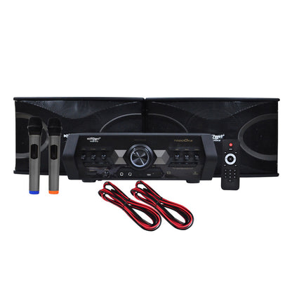 Konzert TodoOke KCS-312 3500W 10" 2-Way Woofer Micro Component Karaoke Speaker System (SET) with 2 Channel Output, Bluetooth, 2 UHF Wireless Mic / USB / SD Card Slot and FM Radio Tuner with RCA and 4 Mic Input and Remote Control