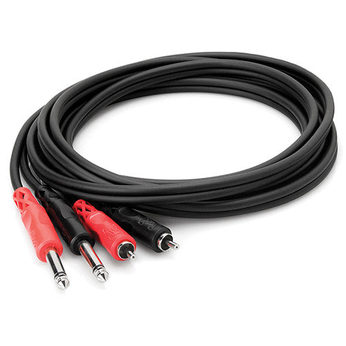 Hosa Technology CPR-203 Two 1/4 Phone Male to Two RCA Male Unbalanced Cable (Molded Plugs) - 10'