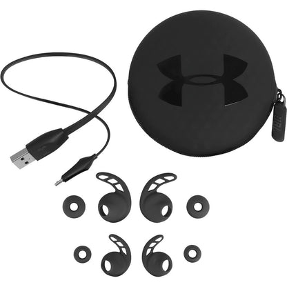 [CLEARANCE] JBL Under Armour Pivot Black Wireless Sport In-Ear Headphones Sweatproof Waterproof Workout Athletics (Black, White)