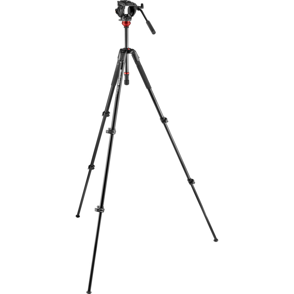 Manfrotto 500 Fluid Video Head with 190X Video Aluminum Tripod & Leveling Column Kit for DSLR Cameras
