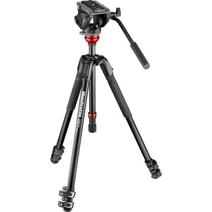 Manfrotto 500 Fluid Video Head with 190X Video Aluminum Tripod & Leveling Column Kit for DSLR Cameras