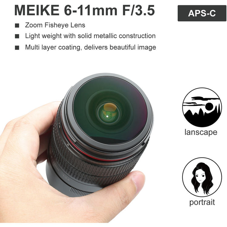 Meike 6-11mm for Canon f/3.5 Wide Angle Fish Eye Manual Focus Lens for EF Mount DSLR