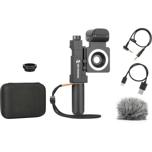 Sevenoak SmartCine Universal Smartphone Video Kit with Phone Rig, Built-in Stereo Microphone and LED Light, Wide-Angle and Fisheye Lens