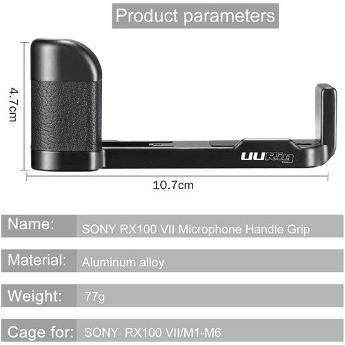 UURig by Ulanzi R017 Microphone L Type Handle Grip for Sony RX100 VII M1-M6 Aluminum L Bracket Plate To Microphone LED Video Light