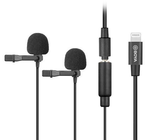 Boya BY-M2D Dual Lavalier Microphone for Apple iPhone 11 Pro Max XS Max XR 8 7 Plus iPad 6 5 Pro Air mini 4 3 2 iPod Touch 3.5mm to Lighting