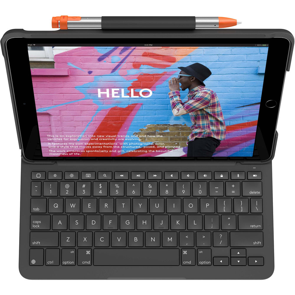 Logitech Slim Folio Protective Bluetooth Keyboard Case with Integrated Kickstand and Built-in Stylus Holder for iPad 7th, 8th & 9th Generation
