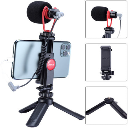 Ulanzi Smartphone Vlog Kit 2 - Sairen VM-Q1 Mic + Ulanzi MT-08 Mini Tripod + Ulanzi ST-07 Phone Holder for Vlogging Livestream YouTube