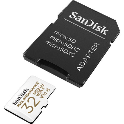 SanDisk MAX ENDURANCE microSD Card U3, V30, 4K UHD SDXC Class 10, 100mb/s and 40mb/s Read and Write Speed with Adapter (64GB, 128GB, 256GB)