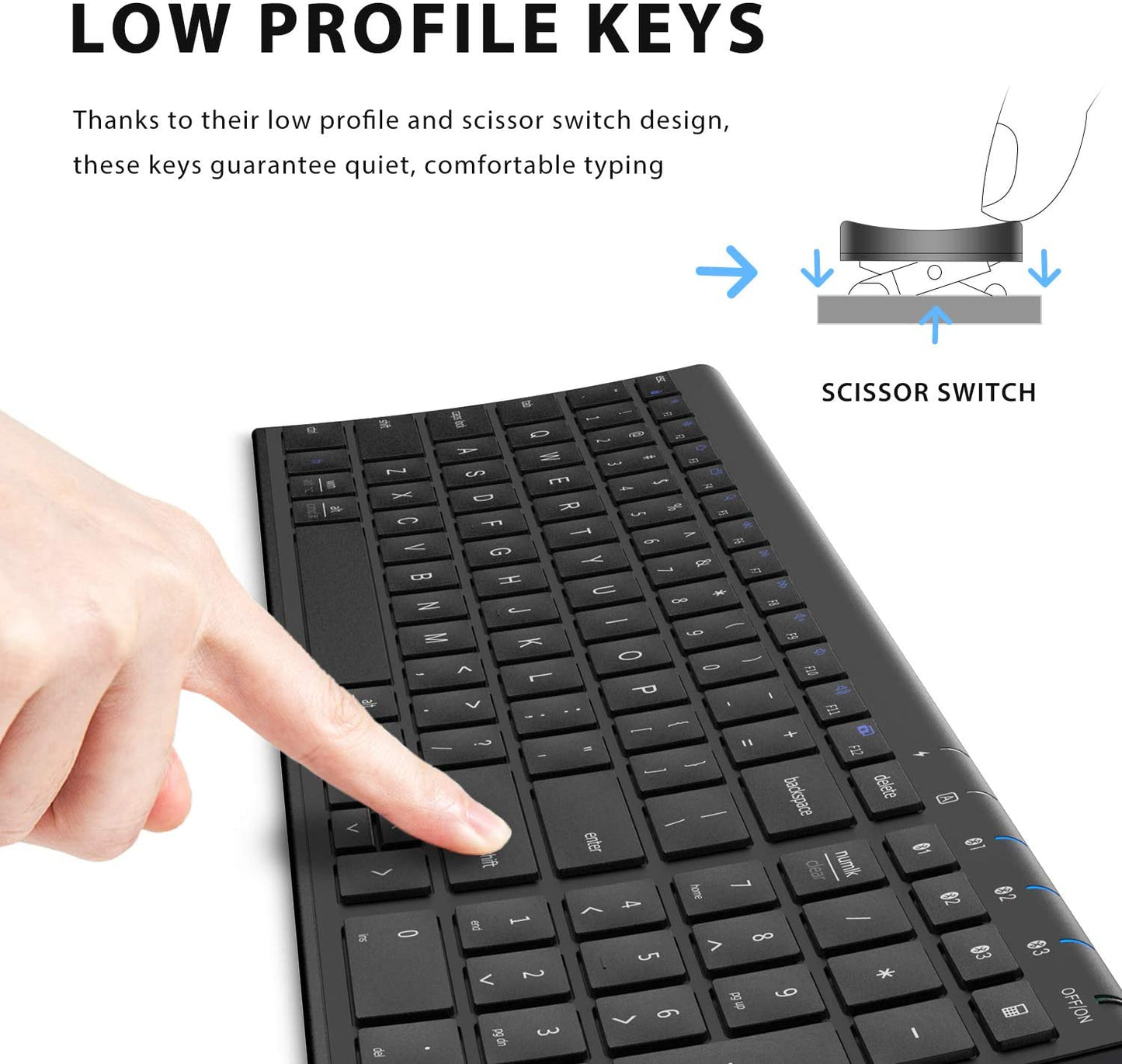 iClever BK10 Universal Bluetooth Wireless Keyboard with Rechargeable Ultra-Slim with Number Pad, Ergonomic Design, Full Size, Stable Connection for Windows, iOS, Android, (GREEN, BLACK) BK-10 BK 10