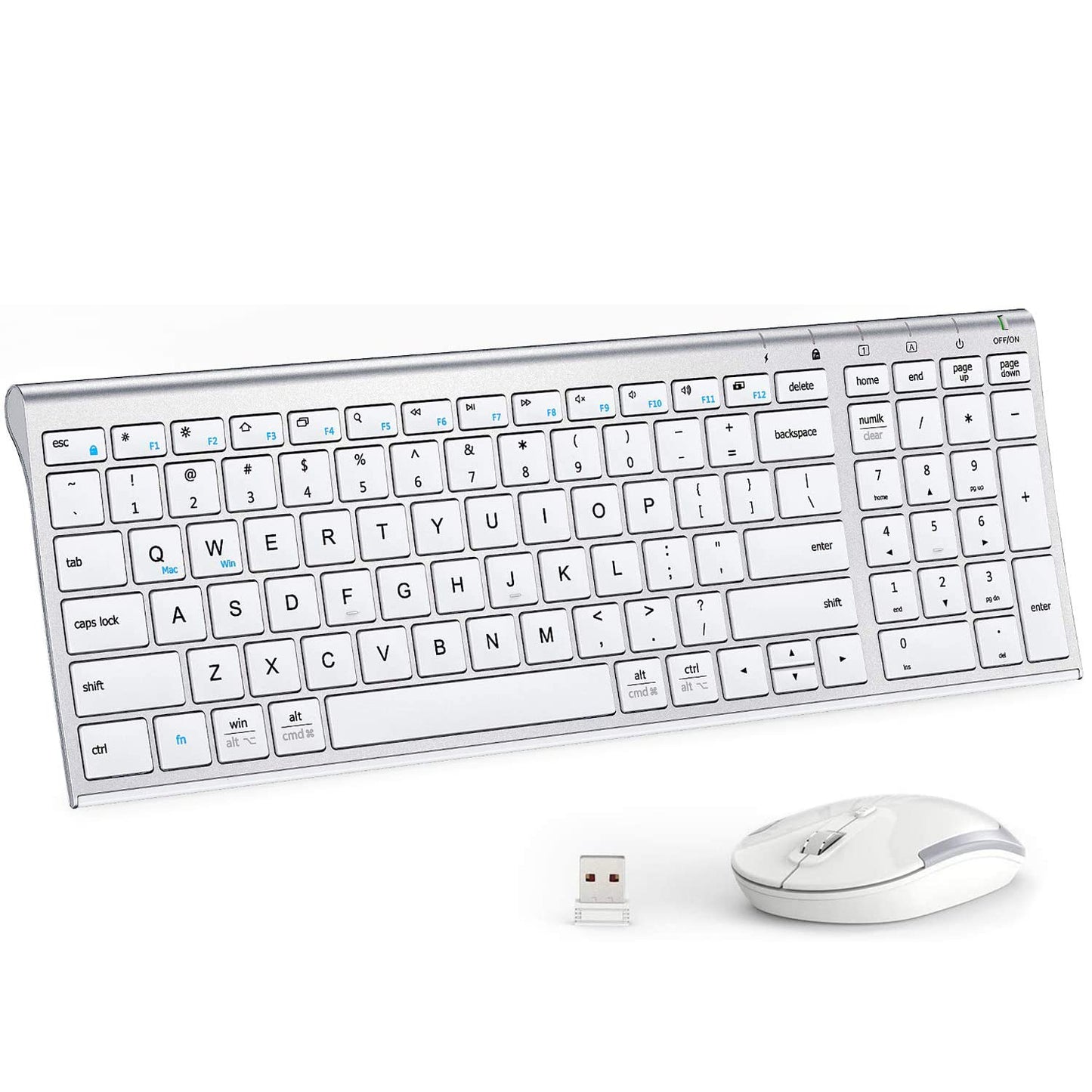 iClever GK03 2.4GHz 17 x 5 Inch Wireless Rechargeable 280mAh Keyboard and Mouse Combo with Windows and Mac Compatibility GK-03 GK 03 (SILVER)