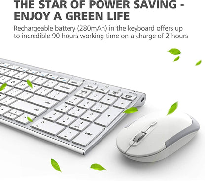 iClever GK03 2.4GHz 17 x 5 Inch Wireless Rechargeable 280mAh Keyboard and Mouse Combo with Windows and Mac Compatibility GK-03 GK 03 (SILVER)