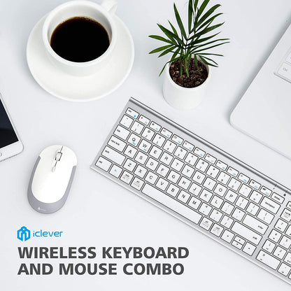 iClever GK03 2.4GHz 17 x 5 Inch Wireless Rechargeable 280mAh Keyboard and Mouse Combo with Windows and Mac Compatibility GK-03 GK 03 (SILVER)