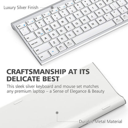 iClever GK03 2.4GHz 17 x 5 Inch Wireless Rechargeable 280mAh Keyboard and Mouse Combo with Windows and Mac Compatibility GK-03 GK 03 (SILVER)