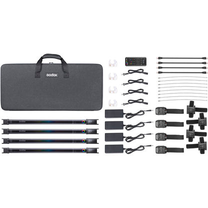 [CLEARANCE] Godox TL60-K4 Multicolored LED Tube RGB Four Light Kit with App Support, Remote and DMX Control for Creative Photography and Videography