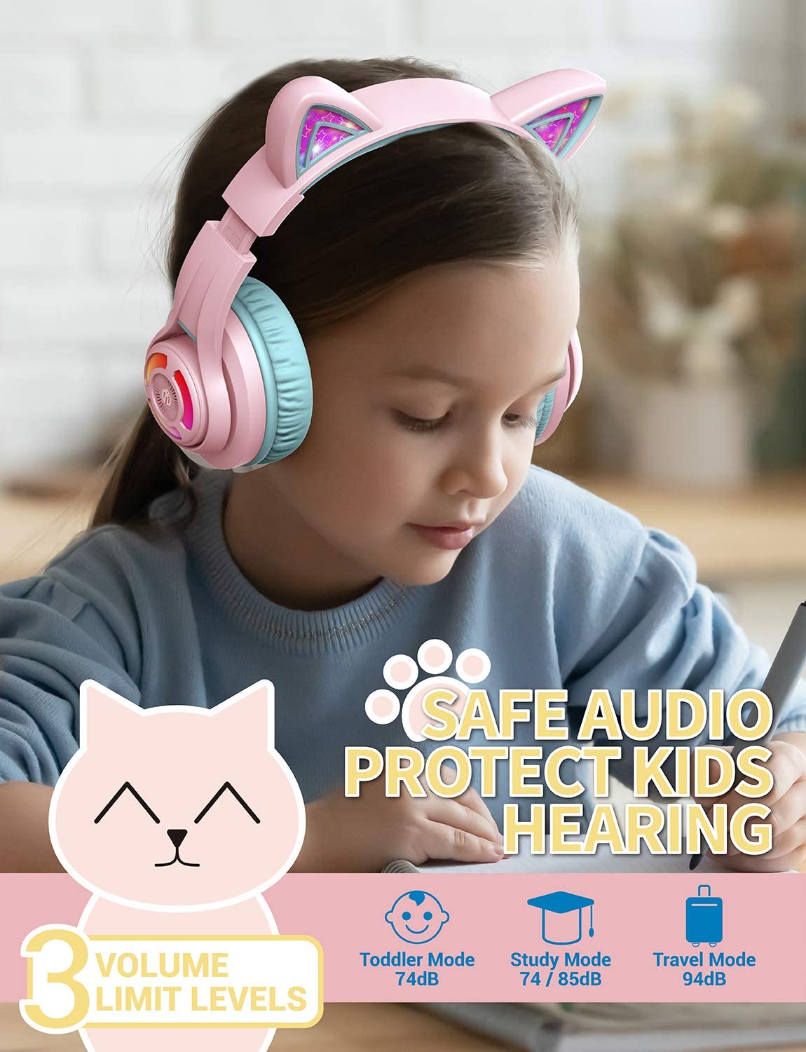 iClever BTH13 Bluetooth 5.0 Headphones with 3 setting Volume Limiter Features and up to 45H Playtime for Kids 3-16yrs old C04-2083N-01