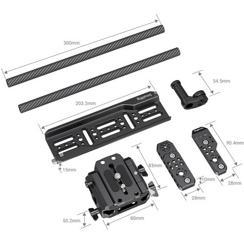 SmallRig Pro Kit with 8-Inch ARRI-Style Dovetail Plate, Top Plate, 15mm Rod Clamp Adapter and 15mm Carbon Fiber Rod Set for Sony FX6 Cinema Camera | Model - 3225