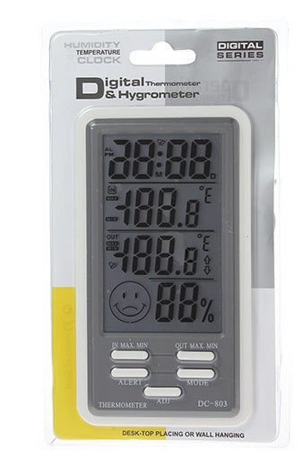 EagleTech DC803 Digital LCD Temperature Humidity Meter Clock Hygrometer Thermometer Indoor and Outdoor